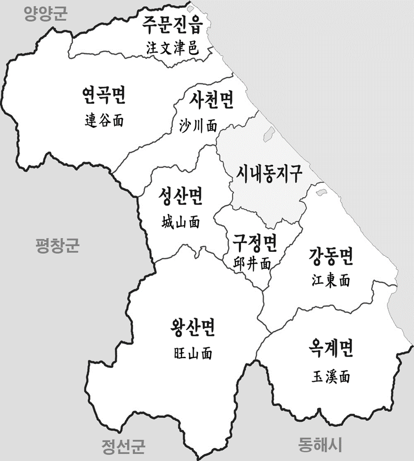 강릉시 행정구역 지도